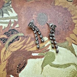 vtg 60s rhinestone pierced dangle earrings shiny delicate feminine romantic glam